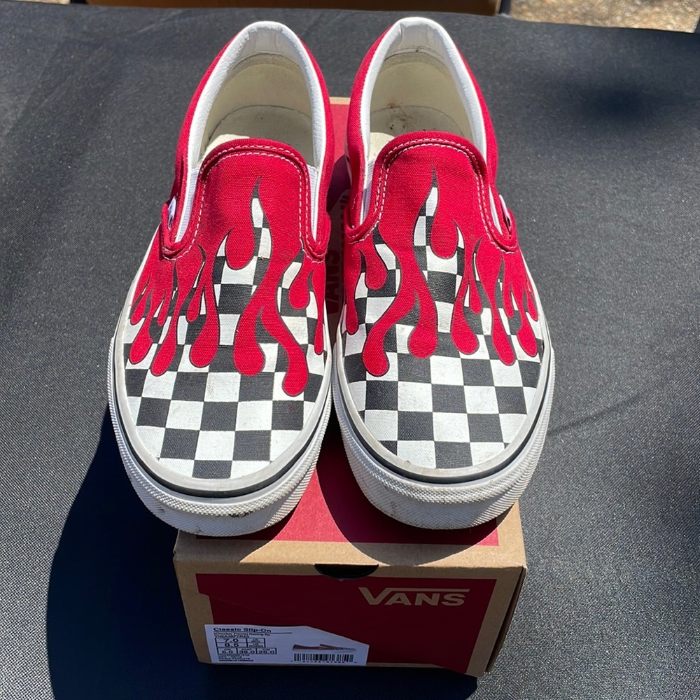 Men’s Red Checker Flame Slip-On Vans
